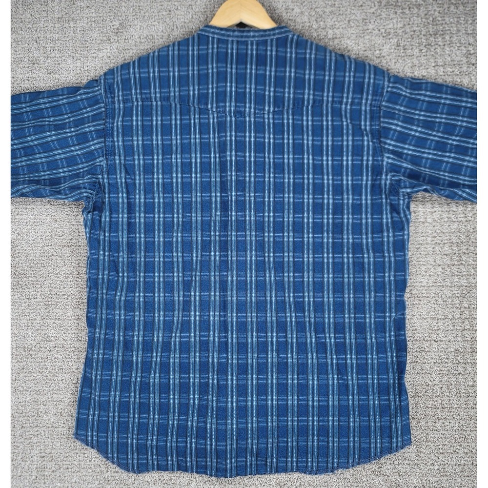 Wrangler X Long Tails Mens Blue Plaid Band Collar Long Sleeve Shirt L 16 1/2 35 - Picture 6 of 8